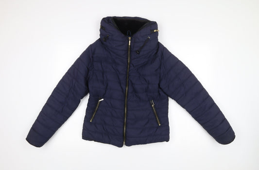 Rising Womens Blue Hooded Puffer Jacket Size M Winter Coat