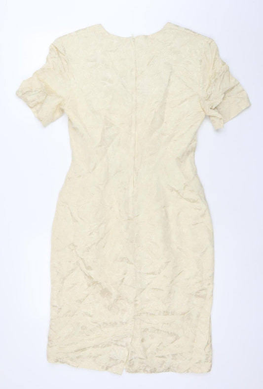 IQ Women’s Ivory Jacquard Floral Sheath Dress Size 12 Short Sleeve