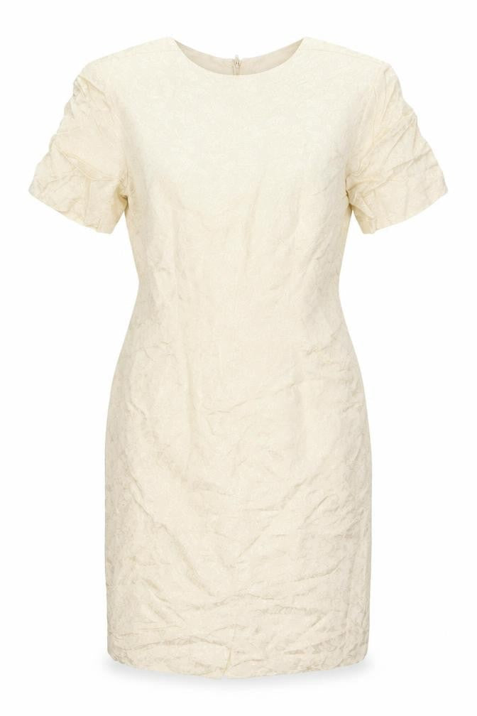 IQ Women’s Ivory Jacquard Floral Sheath Dress Size 12 Short Sleeve