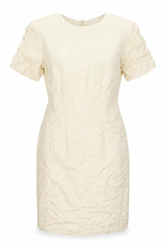 IQ Women’s Ivory Jacquard Floral Sheath Dress Size 12 Short Sleeve