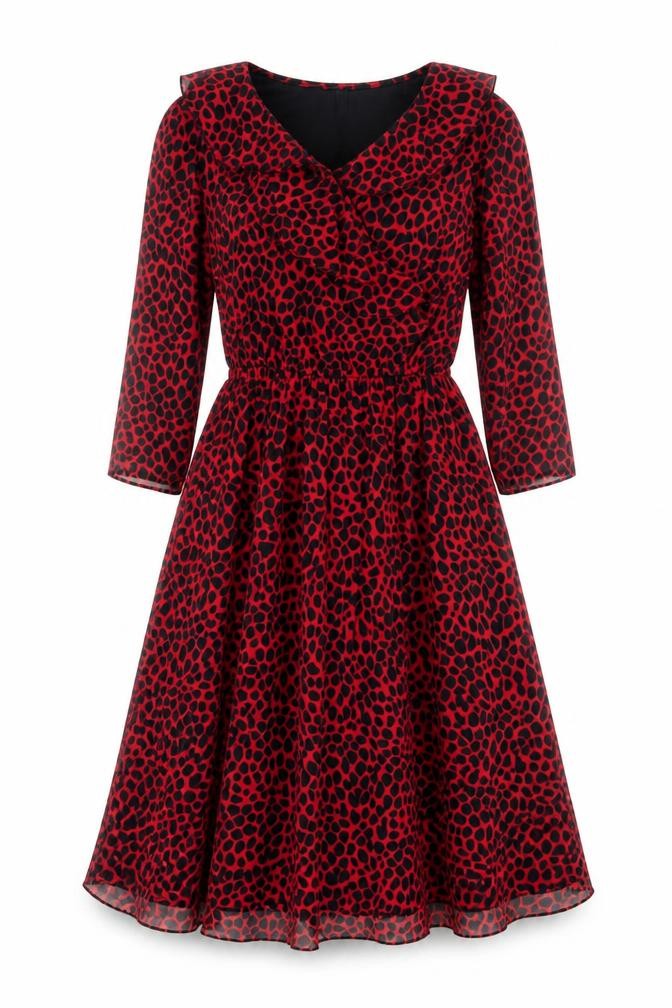 Easybuy Women Red Animal Print A-Line Knee Length Dress S