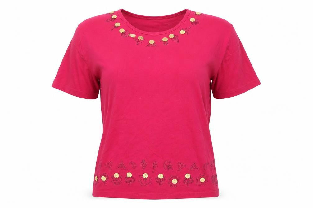 Country Casuals Womens Red Cotton Embroidered T-Shirt Size L