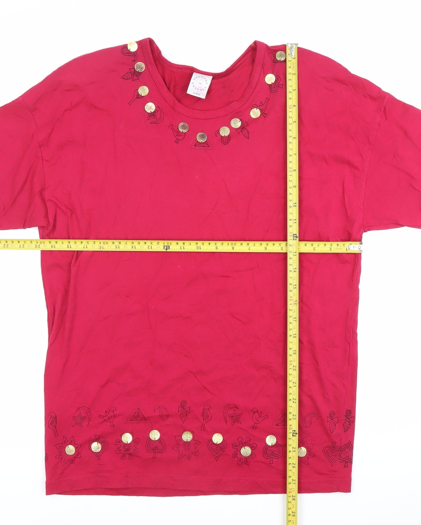 Country Casuals Womens Red Cotton Embroidered T-Shirt Size L