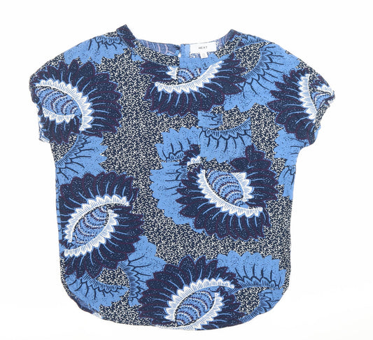 Next Women Blue Floral Viscose Tunic Blouse UK 8 Short Sleeve