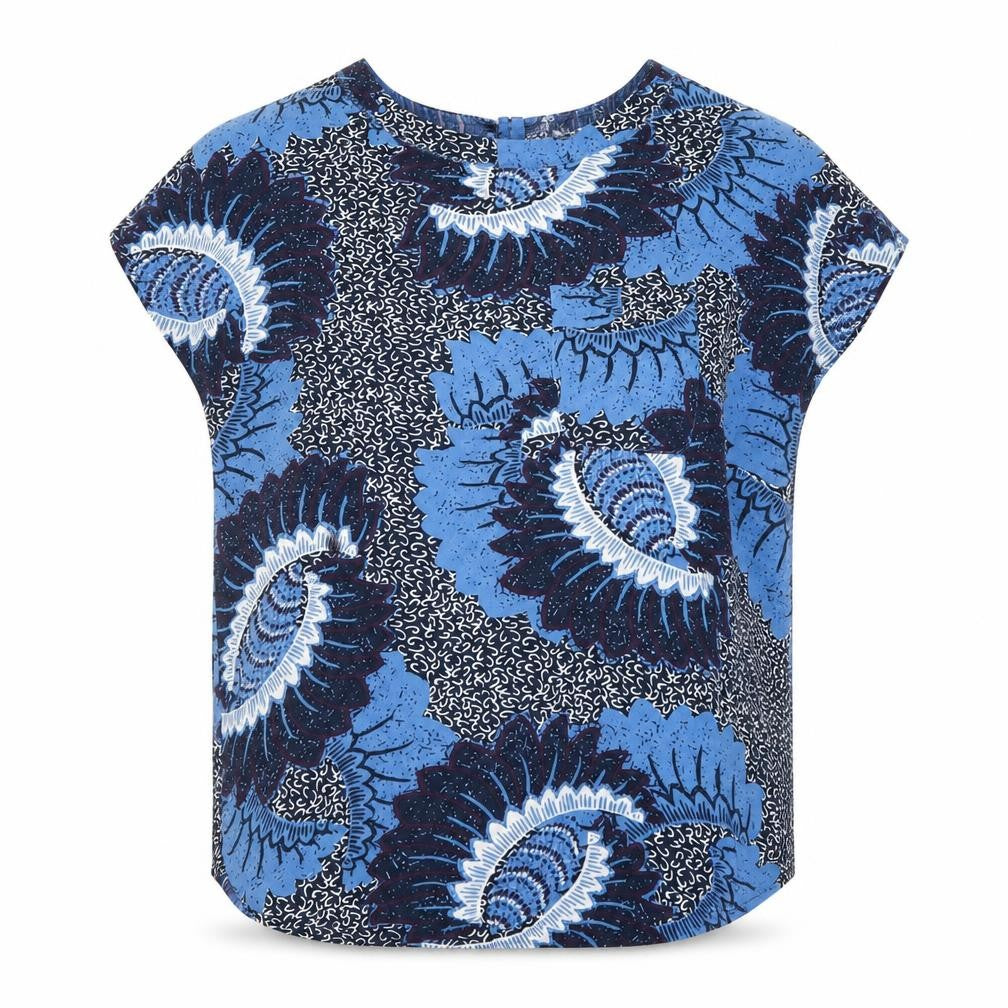Next Women Blue Floral Viscose Tunic Blouse UK 8 Short Sleeve