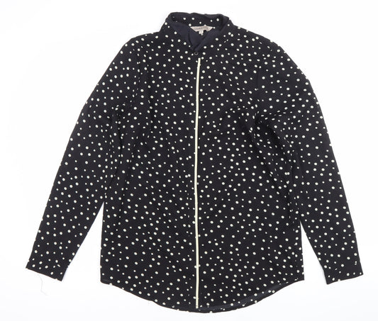 Marks and Spencer Women's Black Polka Dot Button-Up Shirt Size 10