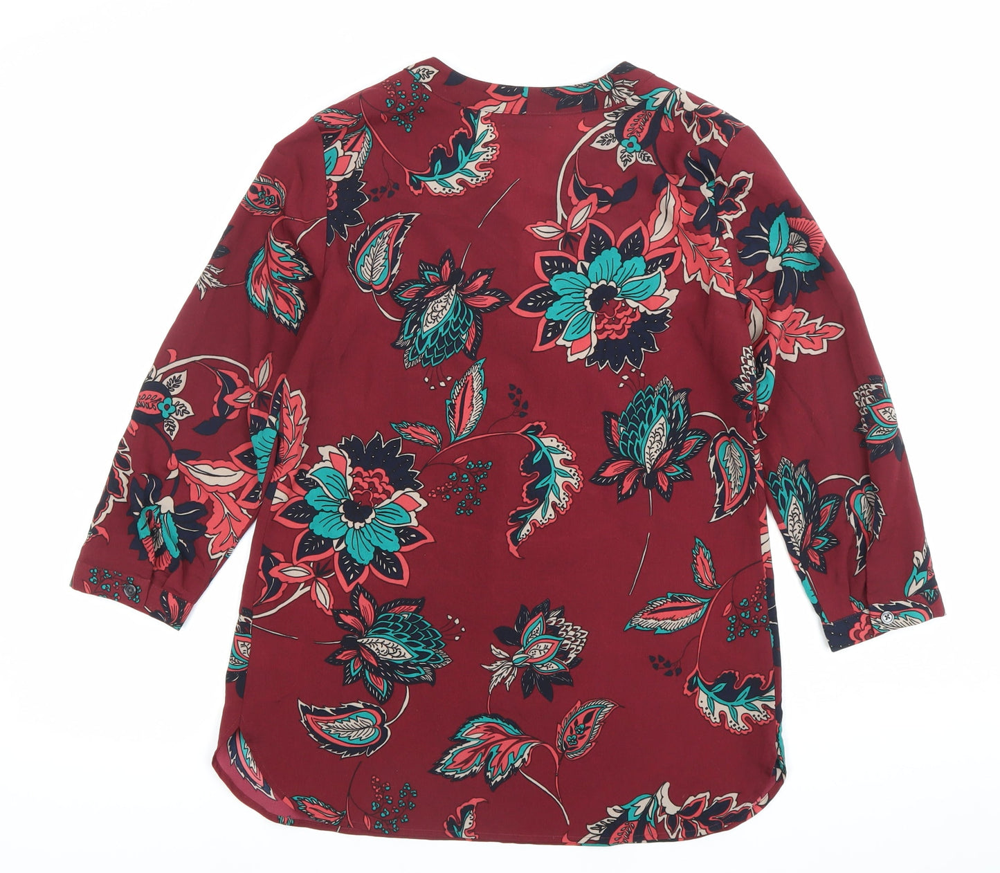 Van Heusen Womens Red Floral Tunic Blouse 2XS V-Neck 3/4 Sleeve