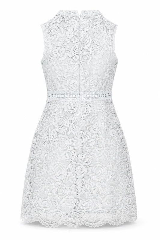 Boohoo Women Grey Lace Skater Dress Size 6 High Neck Sleeveless Party