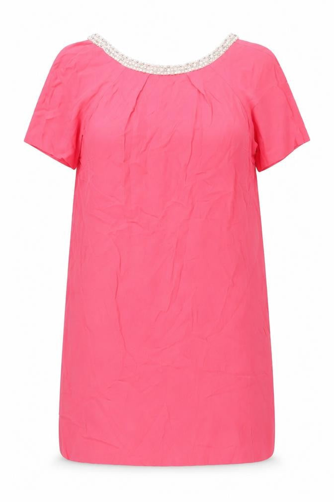 Monsoon Women's Pink Beaded Neck Short Sleeve Shift Dress Size 14