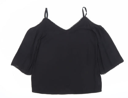 Wallis Women’s Black Cold Shoulder Blouse Size S V-Neck Chiffon
