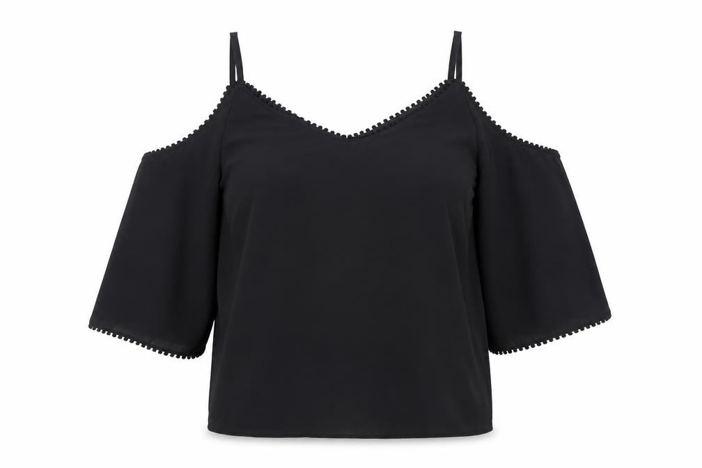 Wallis Women’s Black Cold Shoulder Blouse Size S V-Neck Chiffon