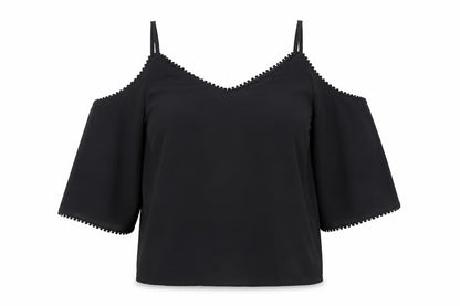 Wallis Women’s Black Cold Shoulder Blouse Size S V-Neck Chiffon