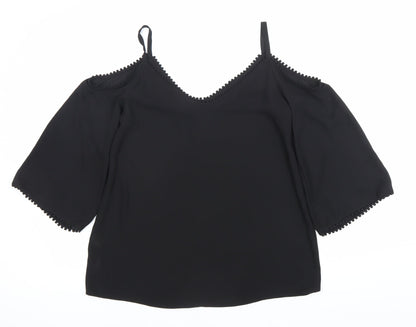 Wallis Women’s Black Cold Shoulder Blouse Size S V-Neck Chiffon