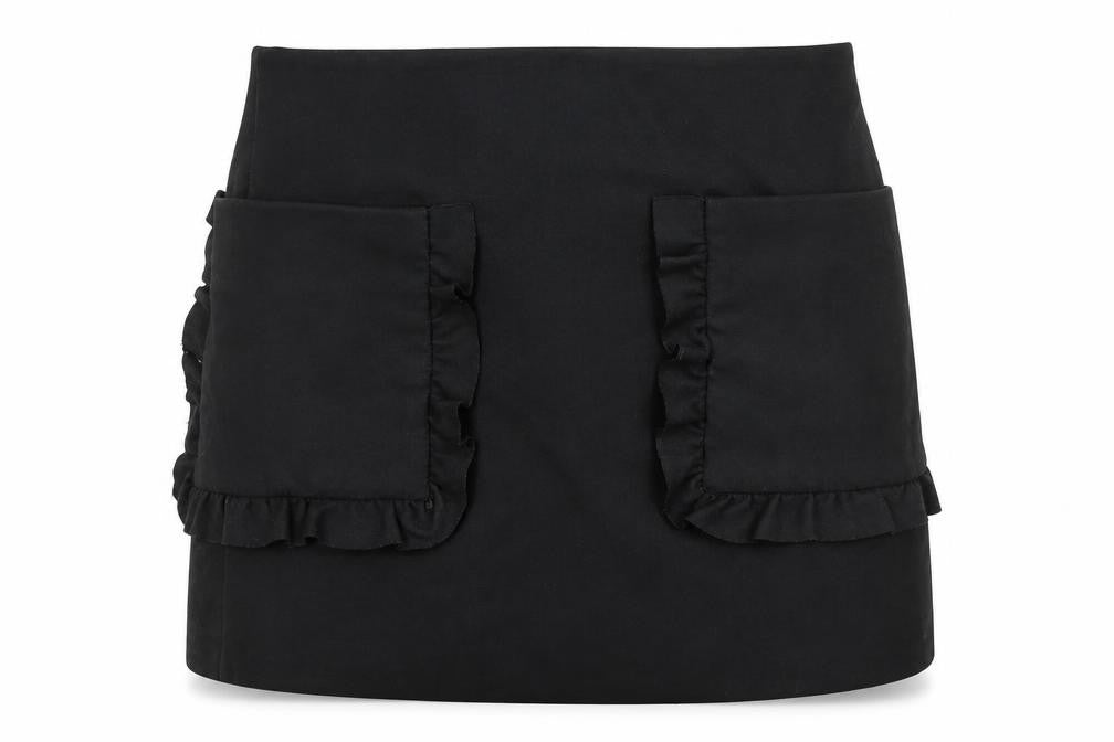 COS Women Black Wool Blend Ruffle Pocket Mini Skirt Size 12