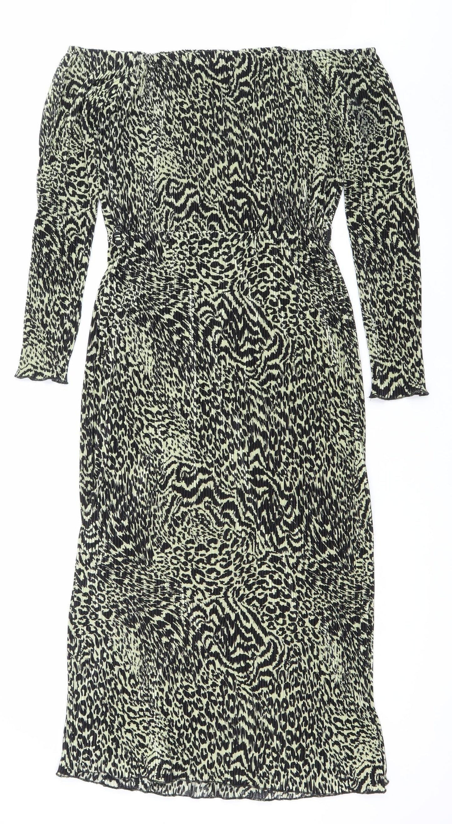 ASOS Women’s Green Black Leopard Print One Shoulder Bodycon Mini Dress UK 10