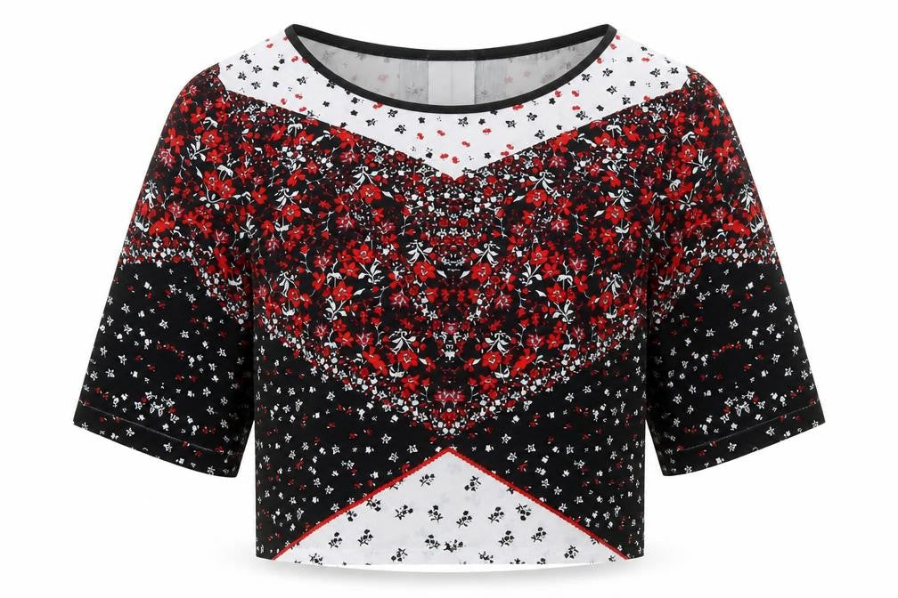 River Island Women’s Black Red Floral Cropped Blouse UK 10