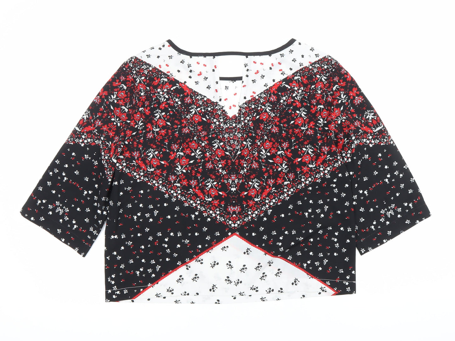 River Island Women’s Black Red Floral Cropped Blouse UK 10