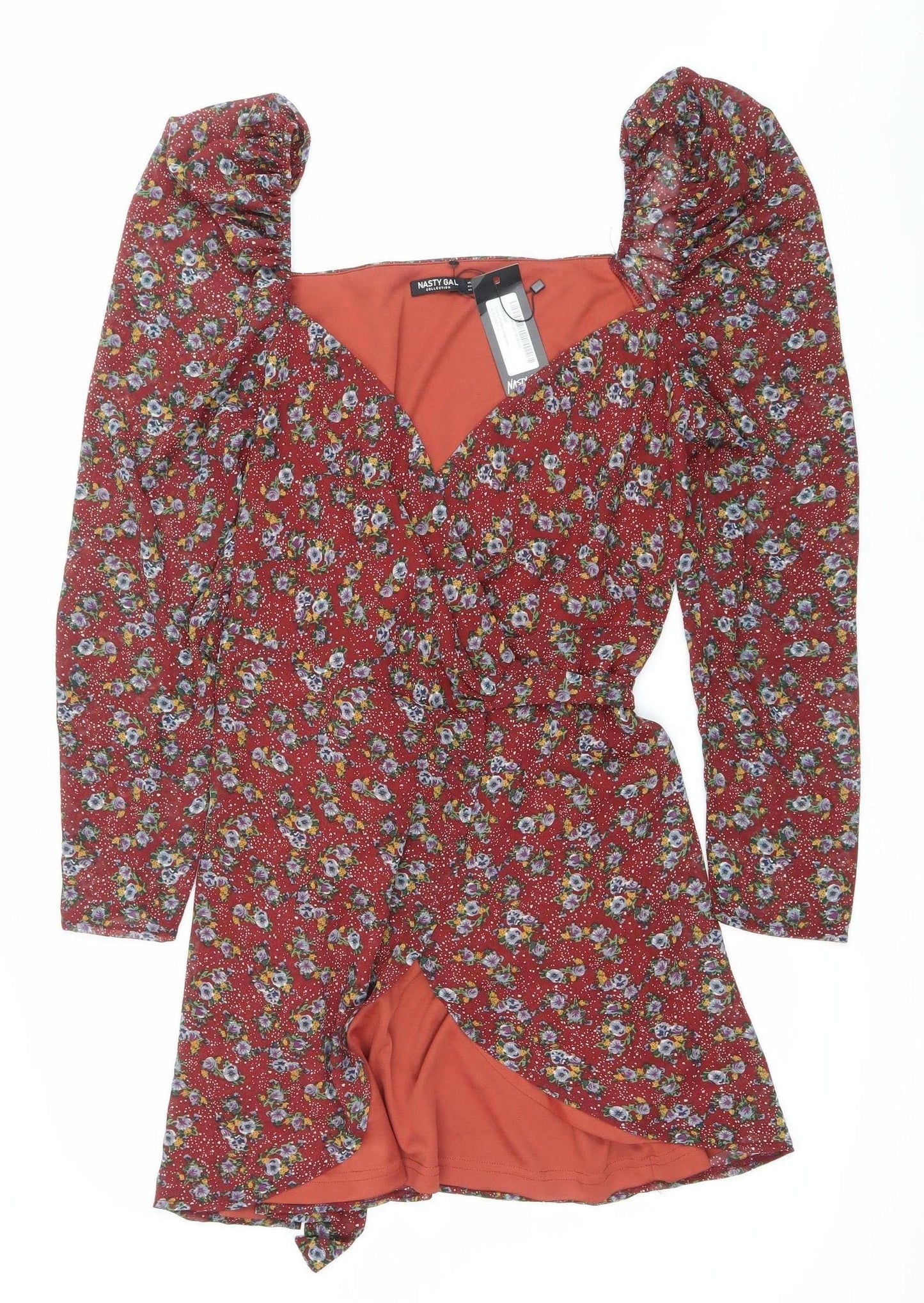 Nasty Gal Womens Red Floral Ruched Mini Bodycon Dress Size 12