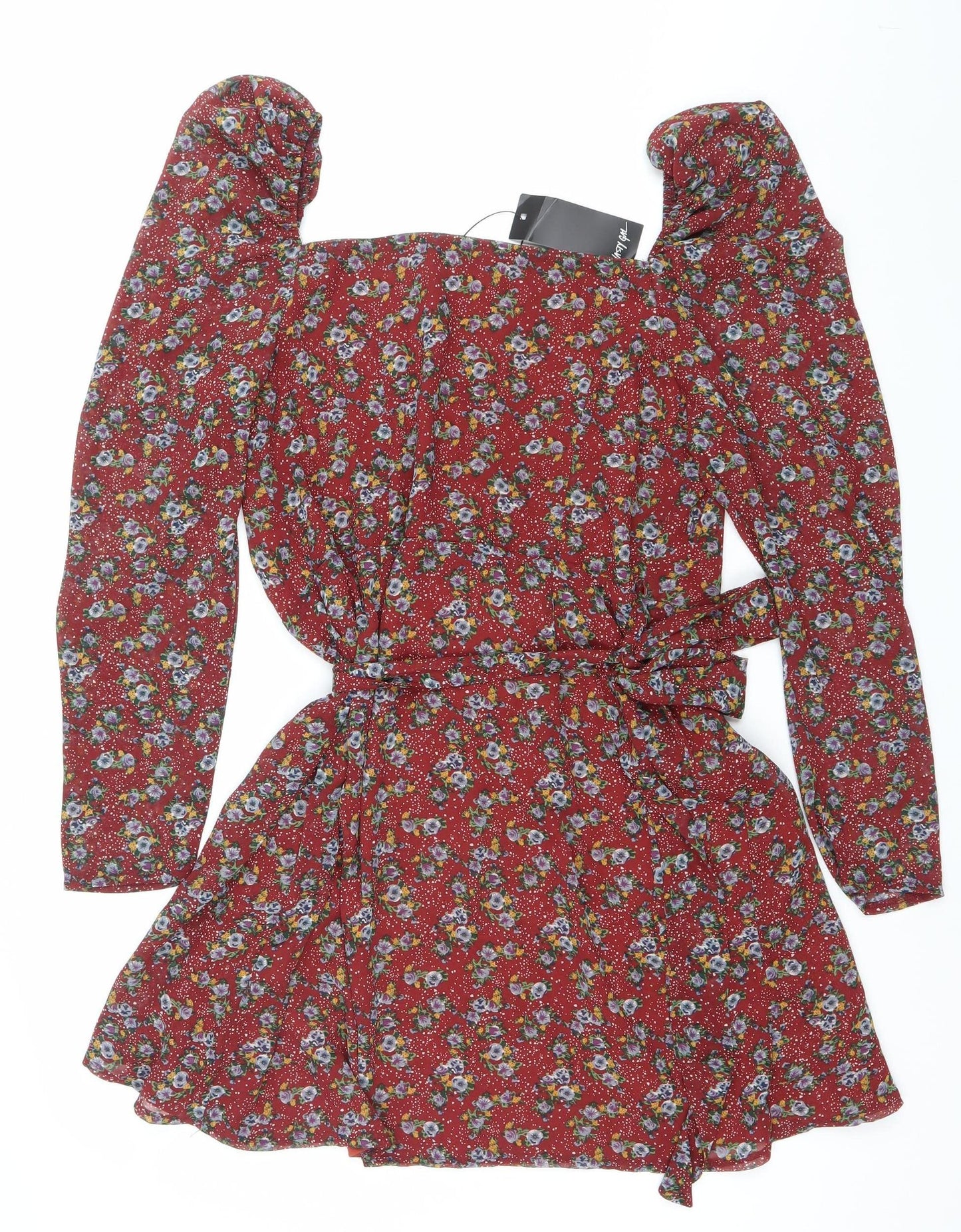 Nasty Gal Womens Red Floral Ruched Mini Bodycon Dress Size 12