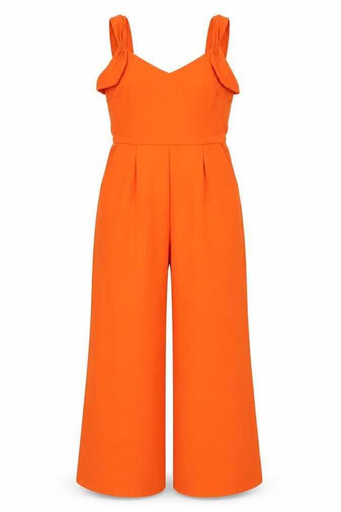 MNG Womens Orange Ruffle One Shoulder Wide-Leg Jumpsuit Size 8