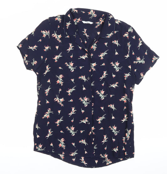 Marks and Spencer Women’s Blue Floral Button-Up Shirt Size 8
