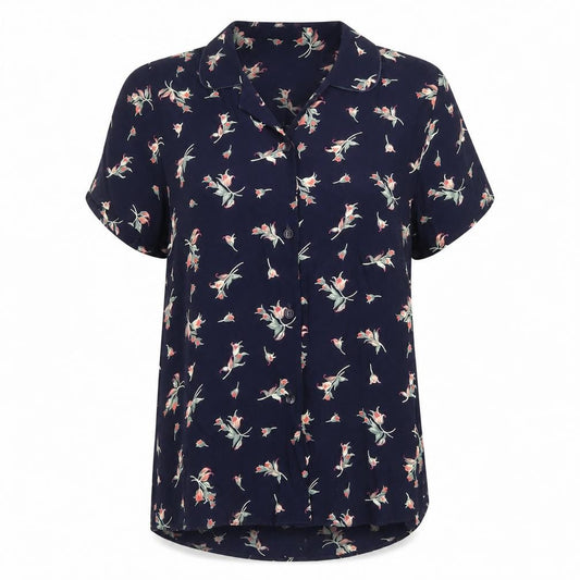 Marks and Spencer Women’s Blue Floral Button-Up Shirt Size 8