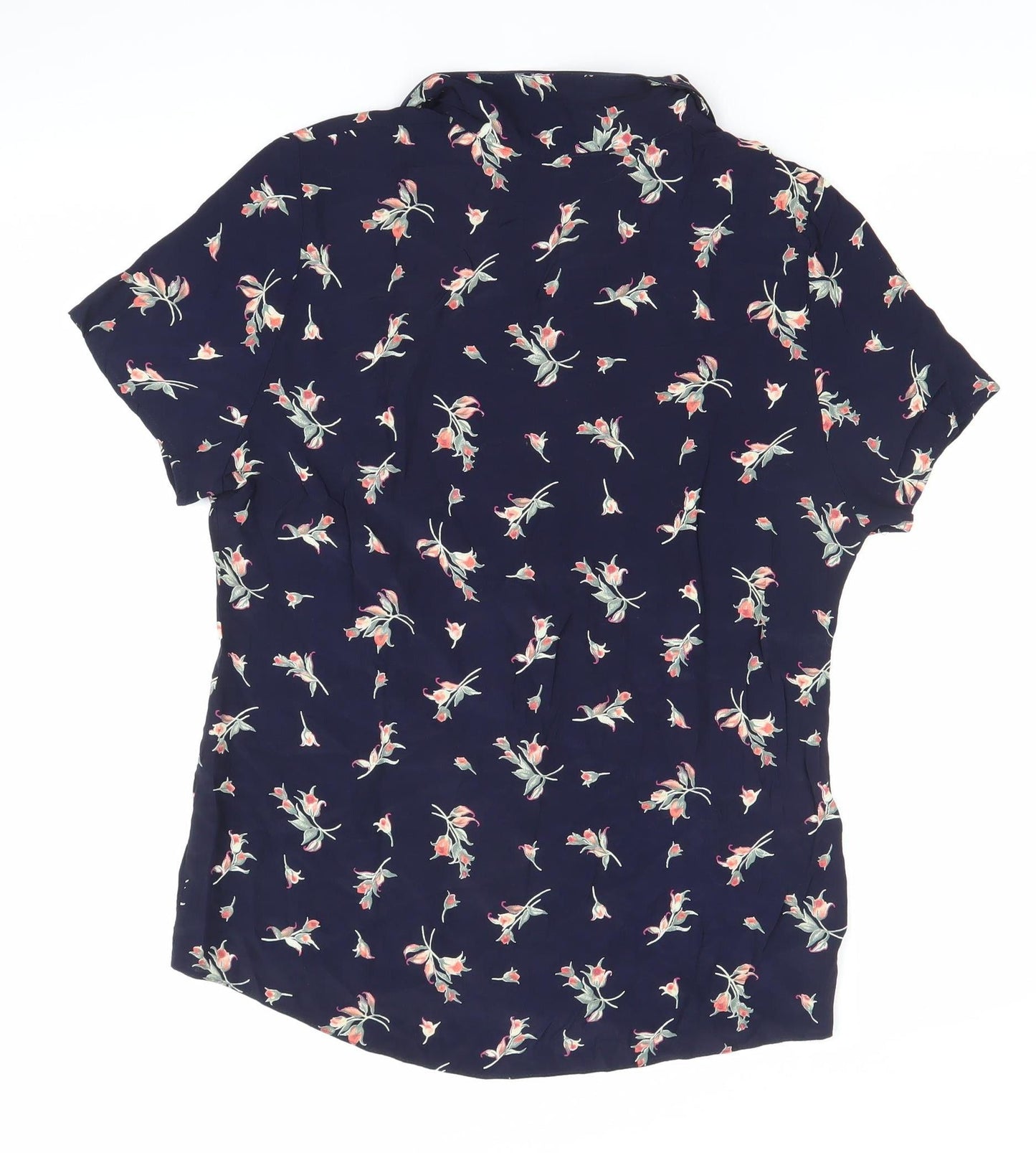 Marks and Spencer Women’s Blue Floral Button-Up Shirt Size 8