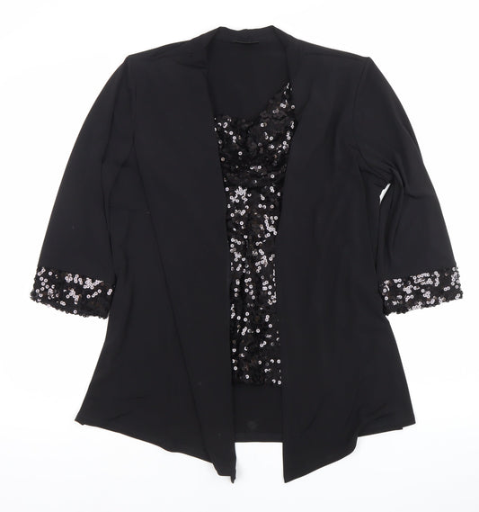 Fosby Design Women’s Black Sequin Trim Blouse UK 16 Tunic 3/4 Sleeve