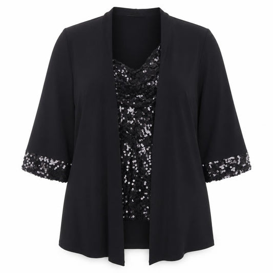 Fosby Design Women’s Black Sequin Trim Blouse UK 16 Tunic 3/4 Sleeve