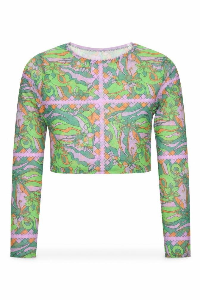 PRETTYLITTLETHING Women’s Multicoloured Mesh Cropped Blouse UK 10