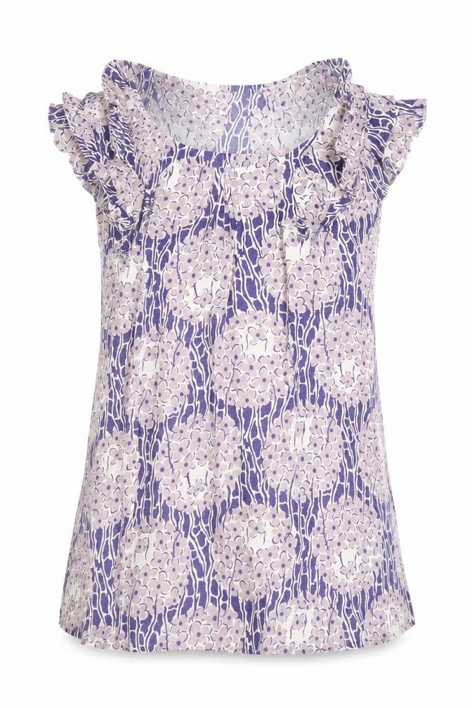 Kew Womens XS Multicoloured Linen Floral Ruffle Sleeveless Blouse