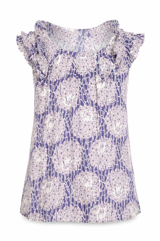 Kew Womens XS Multicoloured Linen Floral Ruffle Sleeveless Blouse