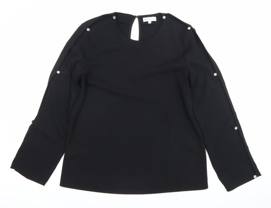 Warehouse Women’s Black Blouse UK 10 Long Sleeve Button Detail