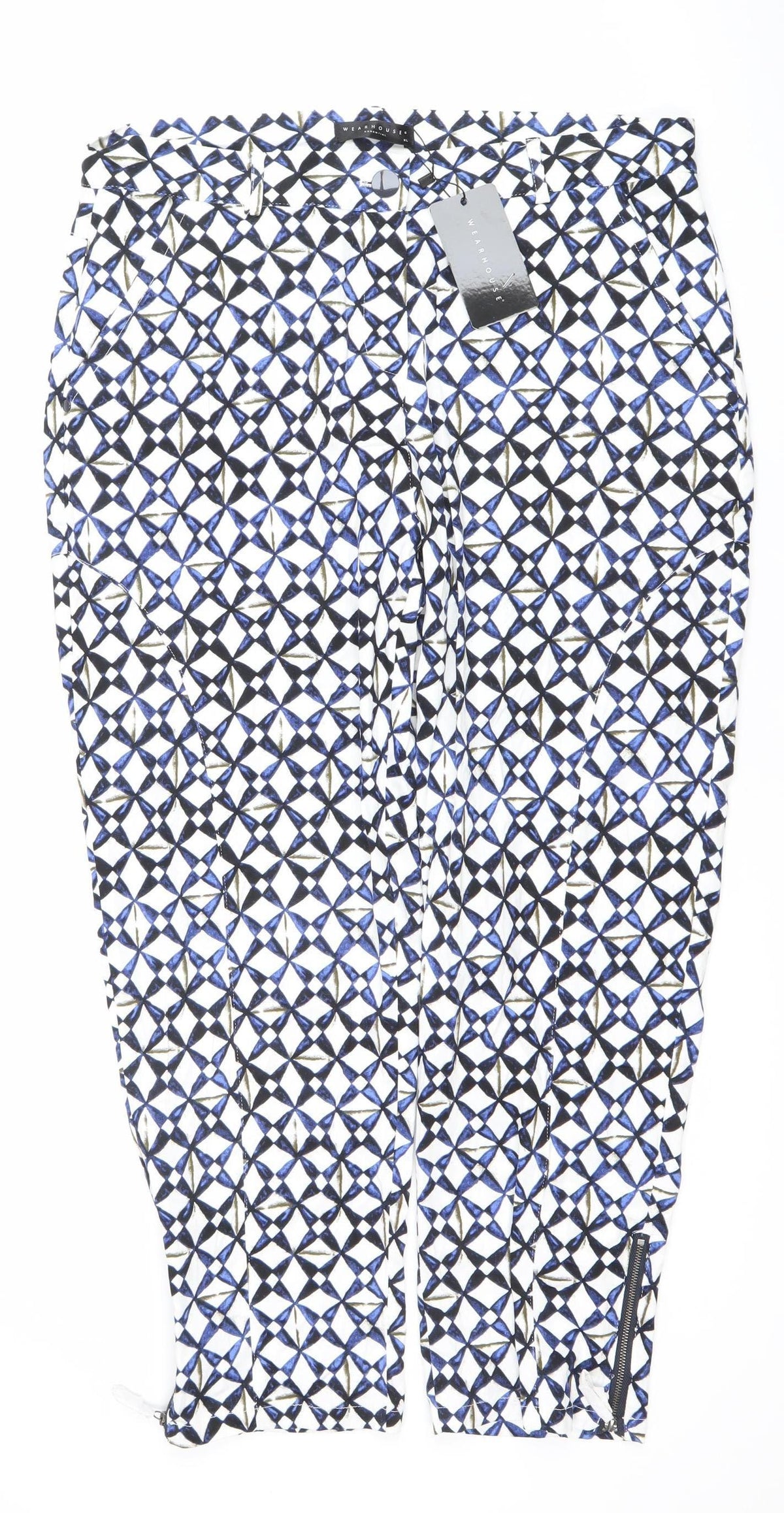 Wearhouse Womens Blue Geometric Slim Fit Zip Leggings Trousers Size Regular