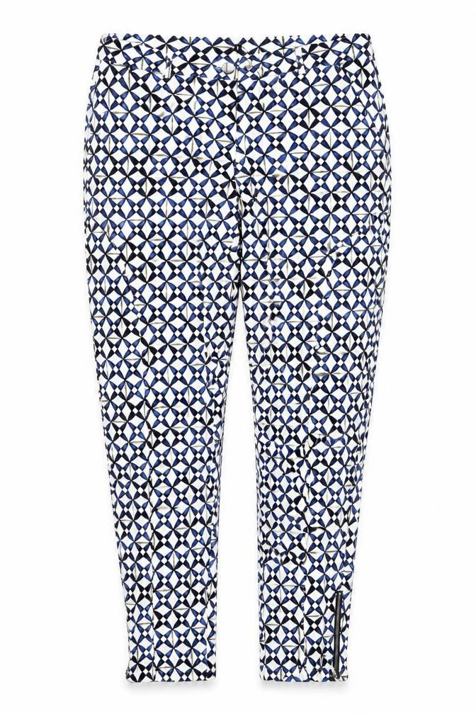 Wearhouse Womens Blue Geometric Slim Fit Zip Leggings Trousers Size Regular
