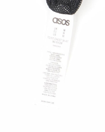 Brand and care label for ASOS Men Black Bomber Jacket, size M, 38-40" Regular Fit Polyester