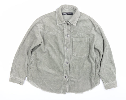 Zara Womens Green XS Corduroy Jacket Button Down Casual