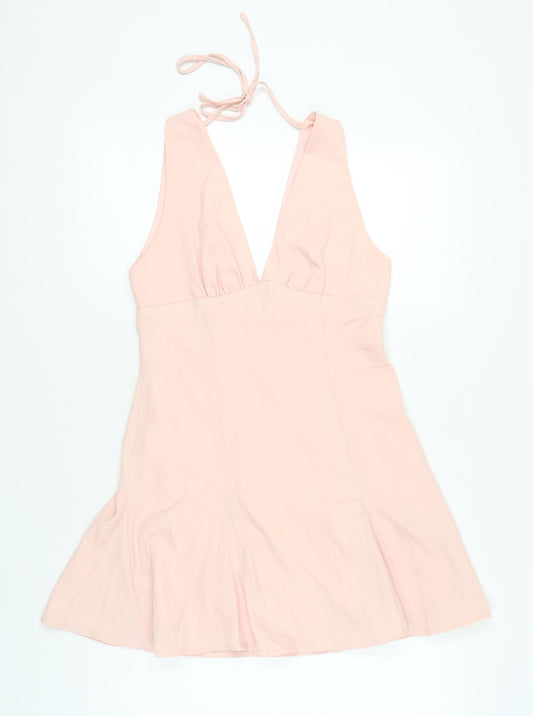 Cider Women Pink Halter Slip Dress Size S Short Backless