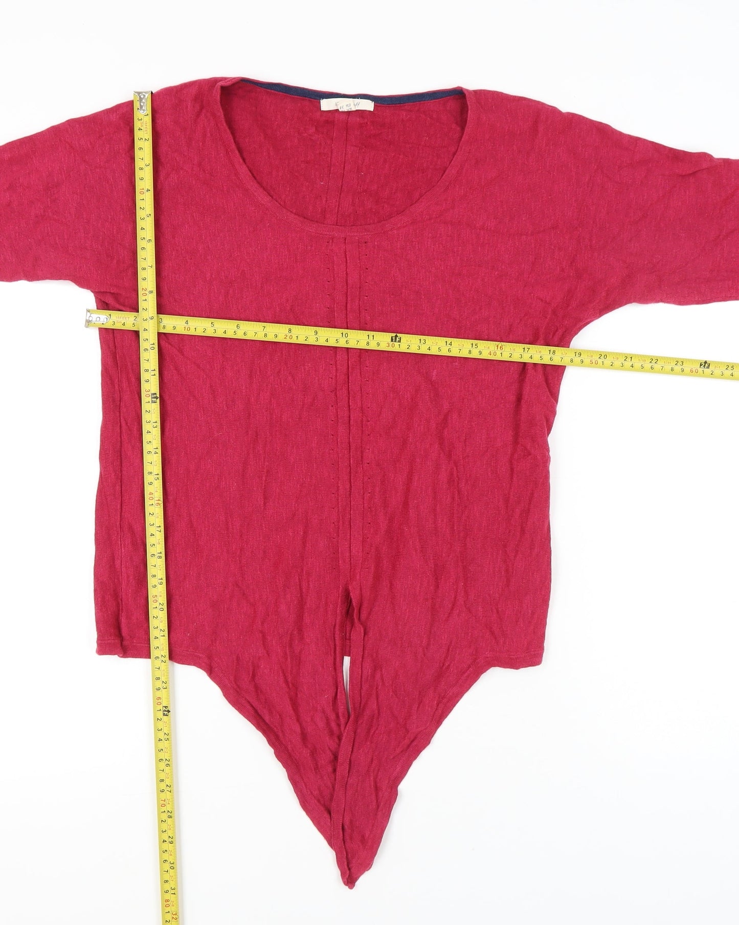 White Stuff Women Red Cotton Tunic Jumper UK 10 Scoop Neck 3/4 Sleeve