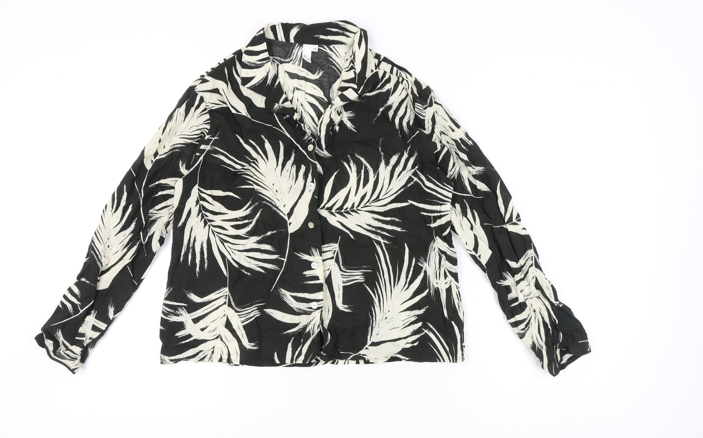 AND/OR Womens Black White Tropical Print Button-Up Shirt Size 10