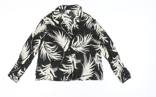 AND/OR Womens Black White Tropical Print Button-Up Shirt Size 10