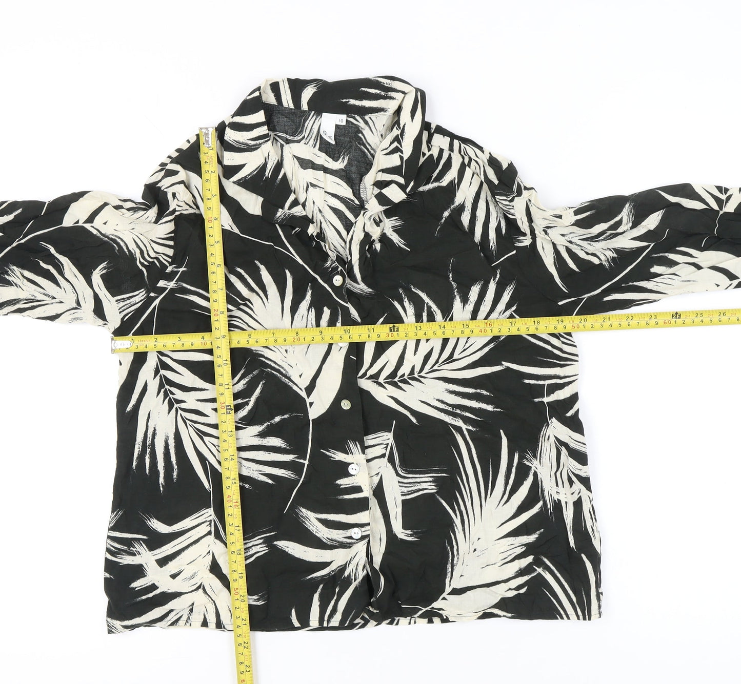 AND/OR Womens Black White Tropical Print Button-Up Shirt Size 10