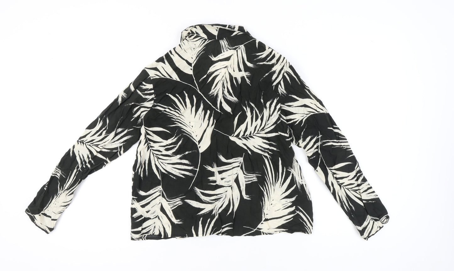 AND/OR Womens Black White Tropical Print Button-Up Shirt Size 10