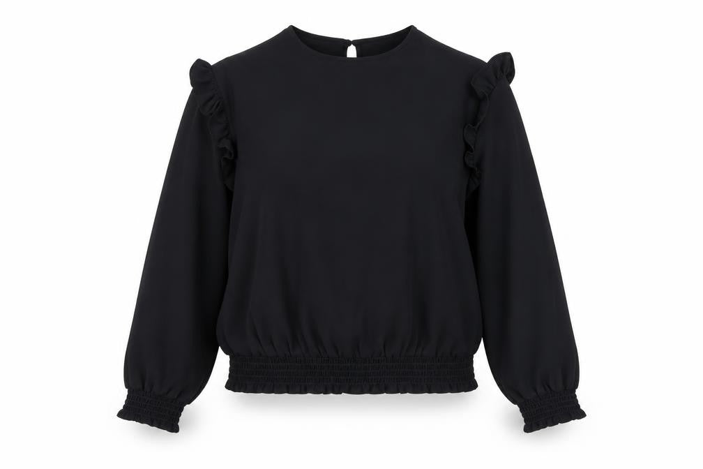 H&M Teens Black Long Sleeve Ruffle Blouse Size 14 Polyester