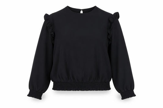 H&M Teens Black Long Sleeve Ruffle Blouse Size 14 Polyester