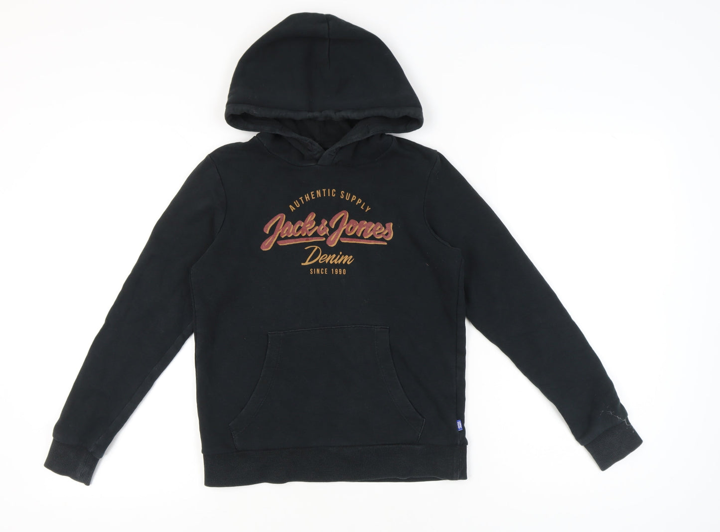 Jack & Jones Boys Black Pullover Hoodie Size 152 Long Sleeve Logo Print