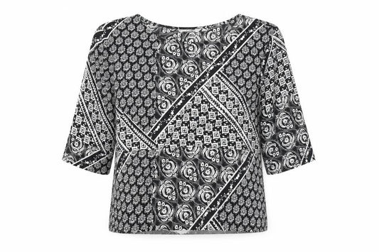 Front view of Miss Selfridge Women’s Black 3/4 Sleeve Tunic Blouse, size UK 8