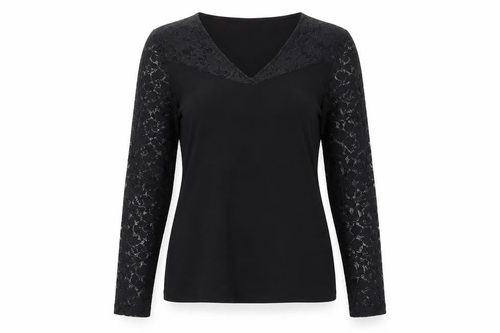 Vero Moda Women’s Black Lace Sleeve V-Neck Tunic Blouse Size M