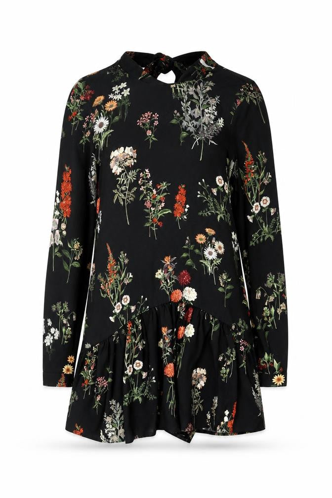 Zara Women’s Black Floral Long Sleeve Ruffle Hem Playsuit Size 8
