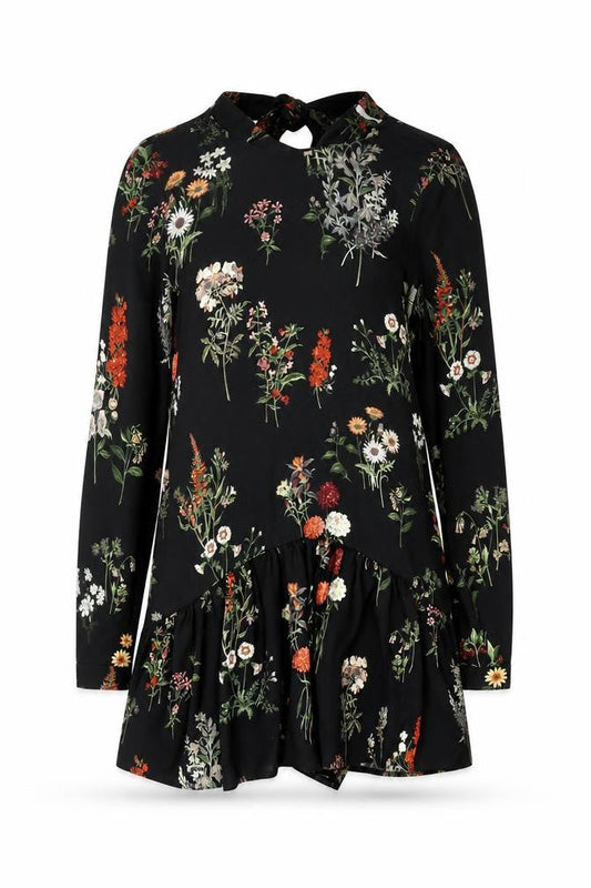 Zara Women’s Black Floral Long Sleeve Ruffle Hem Playsuit Size 8